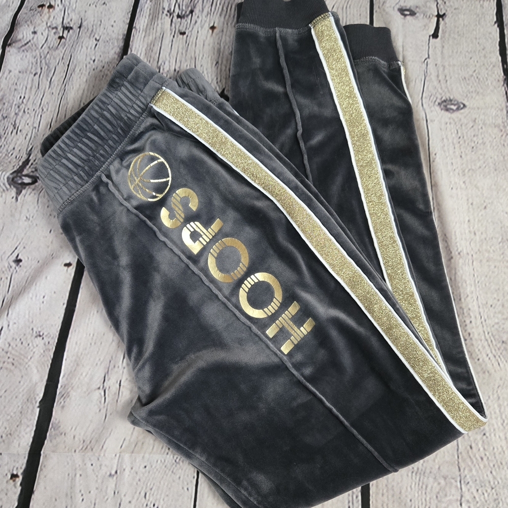 Justice Active Velour Hoops Joggers - Gray and Gold